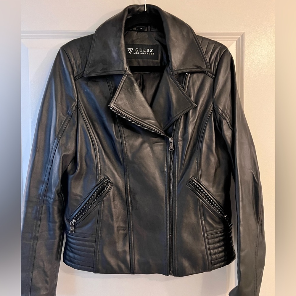 Guess Genuine Leather Moto Jacket
